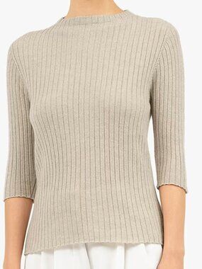 MaisonCashmere Italian 100% Cashmere Brera 3/4 Sleeve Sweater - Sage Green - M